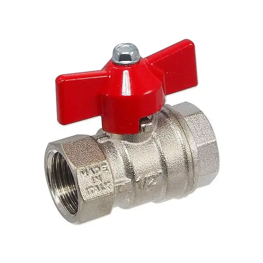 Kugelhahn 1/2'' IG x 1/2'' IG - DN 15 - Messing vernickelt - mit Flügelgriff rot Nur Heute