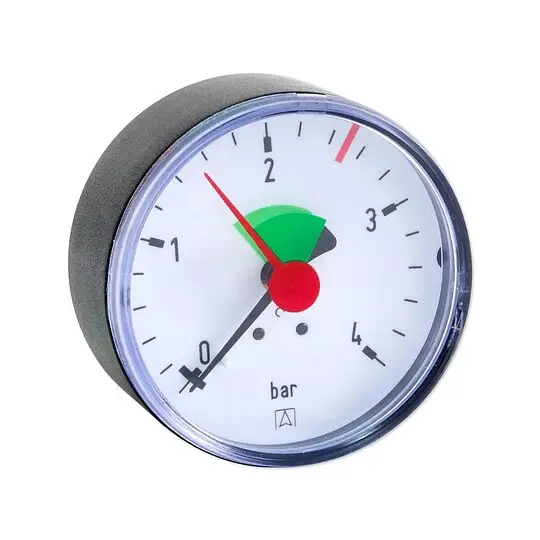 Sale AFRISO Manometer HZ 63 - Anschluss axial/zentrisch 3/8'' AG selbstdichtend, Anzeige 0-4 bar, rote Markierung bei 2,5 bar