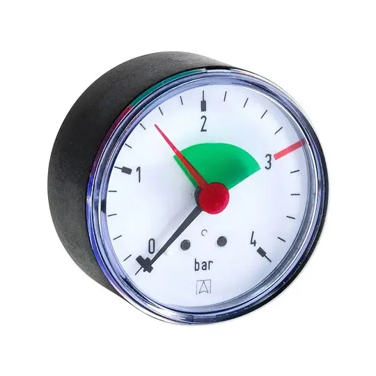 Sale AFRISO Manometer HZ 50 - Anschluss axial/exzentrisch 1/4'' AG selbstdichtend, Anzeige 0-4 bar, rote Markierung bei 3,0 bar