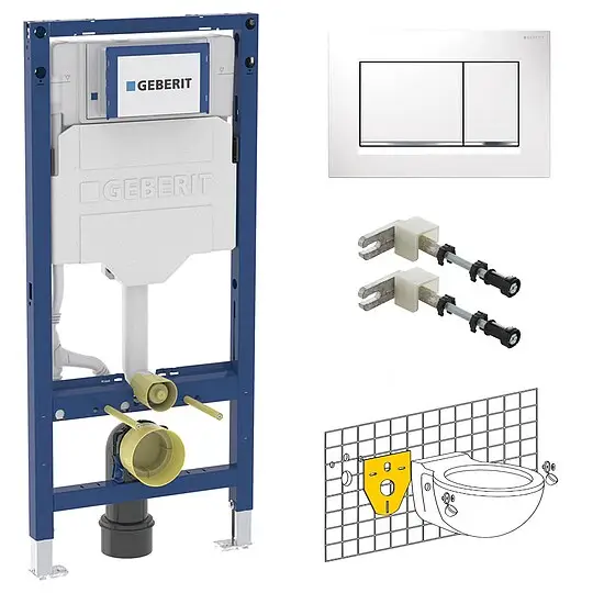 Finale Aktion Geberit WC-Element Duofix SIGMA 112 cm + SIGMA30 Platte weiß + Wandhalter + Gratis Schallschutzset