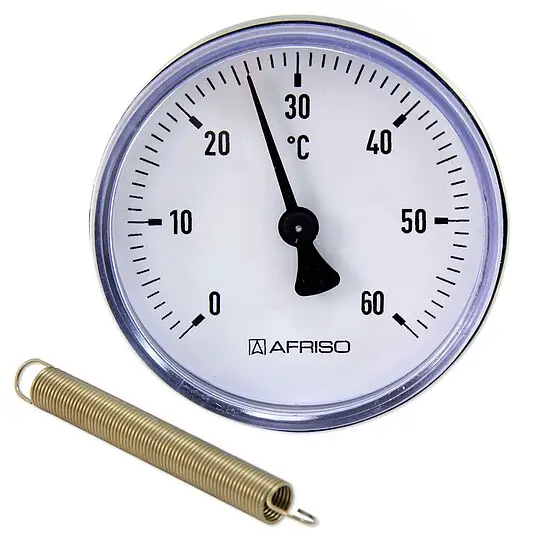 Angebot Bimetall-Anlegethermometer - Ø 63 mm - Anzeige 0 bis 60 °C - mit Montagefeder für Rohre von 3/8'' bis 1 1/2