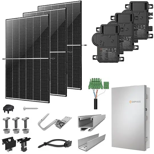 PV-Komplettanlage 12 kWp mit Enphase Mikrowechselrichtern, 30 Solarmodulen Glas-Glas black frame & Montagesystem Aufdach Expressversand