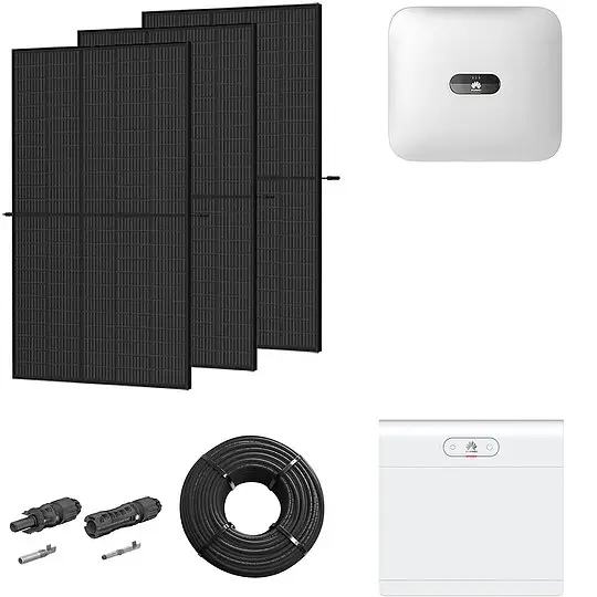 Abverkauf Photovoltaik-Paket 8 kWp mit Huawei Wechselrichter 8 kW + Stromspeicher 5,0 kWh, 20 Solarmodulen Glas-Glas full black