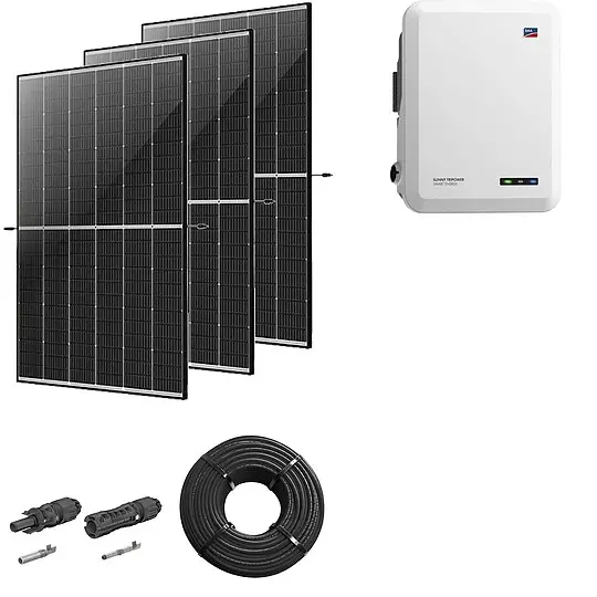 Highlight Photovoltaik-Paket 5 kWp mit SMA Wechselrichter 5 kW, 12 Solarmodulen black frame