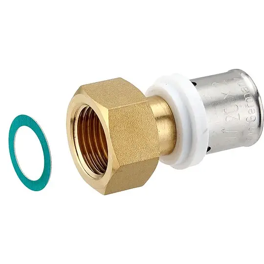 Zertifiziert Press-Verschraubung mit Überwurfmutter 1/2'' IG - flachdichtend - für Alu-Verbundrohr 20 x 2,0 mm