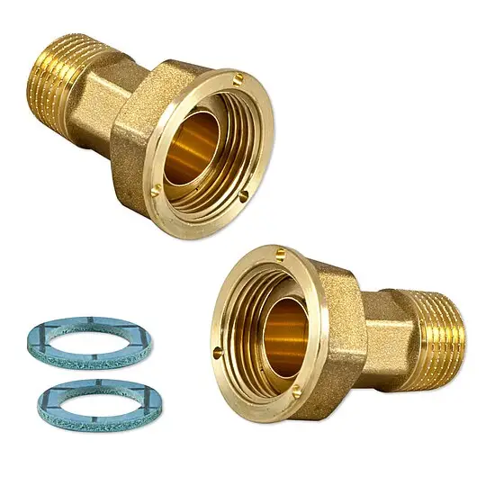 Aktuell 1 Satz Wasserzählerverschraubung 1/2'' AG x 3/4'' IG Überwurf flachdichtend - Messing