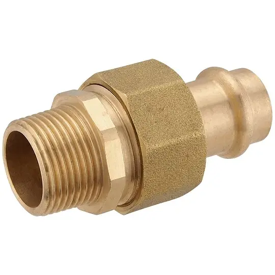Günstig Press-Verschraubung flachdichtend aus Rotguss 15 mm - 1/2 Zoll AG - für Kupferrohre - DVGW-zertifiziert - für Presskontur V & M