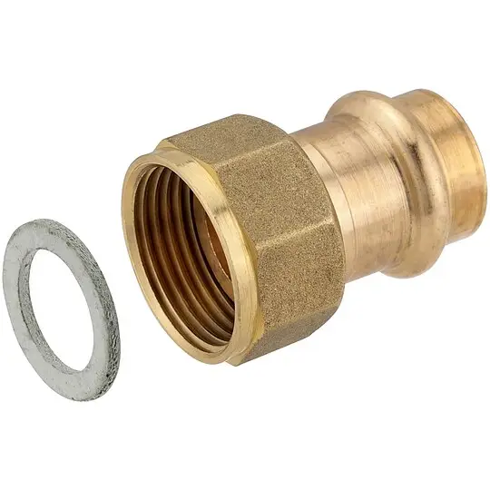 Press-Übergangsverschraubung aus Rotguss 15 mm - 1/2'' IG (Überwurf) - flachdichtend - für Kupferrohre - DVGW - für V- & M-Kontur Nur Heute