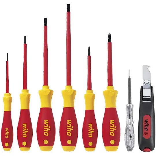Wiha SoftFinish® electric Schlitz/Kreuzschlitz-Set mit Spannungsprüfer und Kabelmesser - 8-teilig - VDE- und GS-geprüft - 29897 Bestpreis