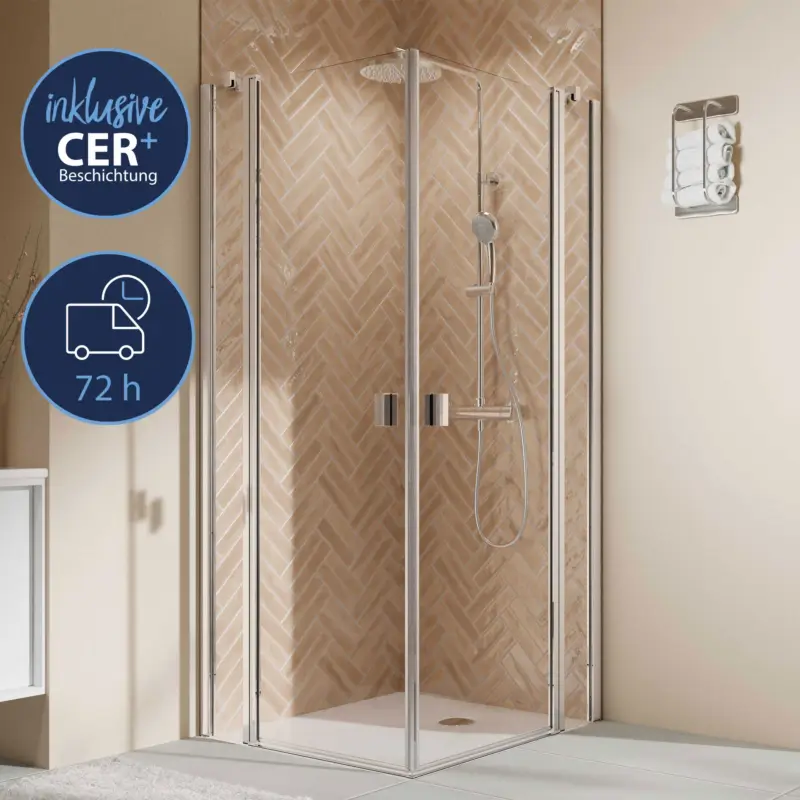 Markenware QUICK 72 Elana 2.0 eckig Eckeinstieg Drehtür, 4-teilig