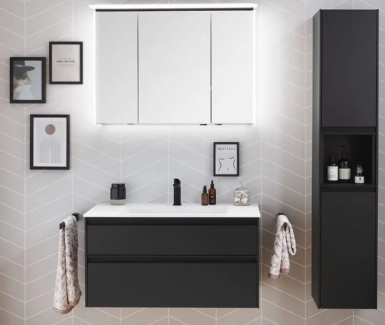 Kostenloser Versand Puris New Xpression - Badmöbel Set 92 cm - mit Spiegelschrank