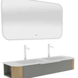 Top-Angebot Puris Veluna Badmöbelset mit Doppelwaschtisch, ein Auszug und Badspiegel - 150 cm