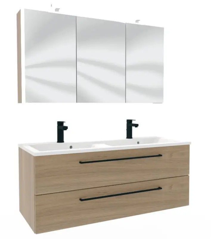 Puris Fresh Badmöbel Set mit Mineralmarmor- oder Glasdoppelwaschtisch - 120 cm Ausverkauf