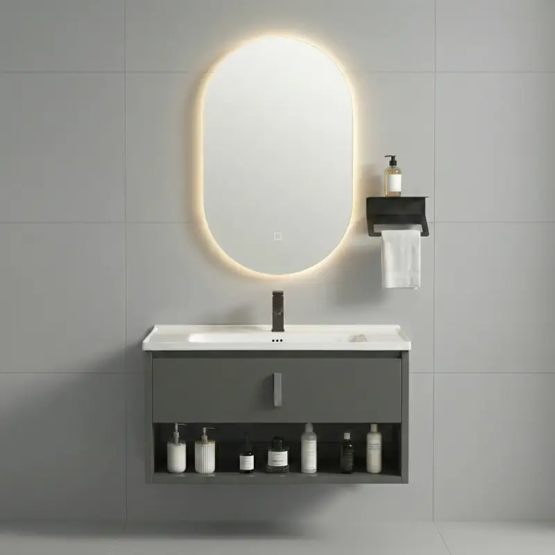 Badezimmermöbel-Set mit Waschbecken Toledo 80cm Grey Highlight