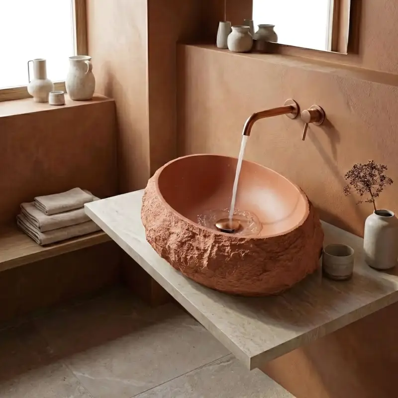 Markenware Aufsatzwaschbecken Rea Mika Terracotta