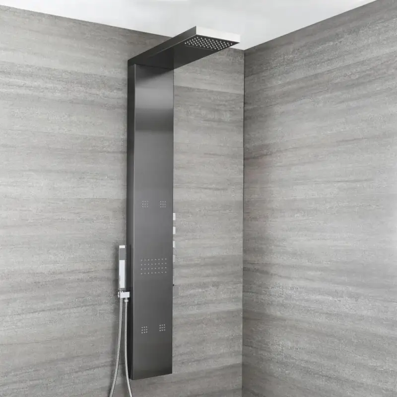 Duschpaneel mit Thermostat - mit Regen/Wasserfall-Duschkopf, Handbrause und Körperdüsen - Metallgrau - Select Top-Angebot