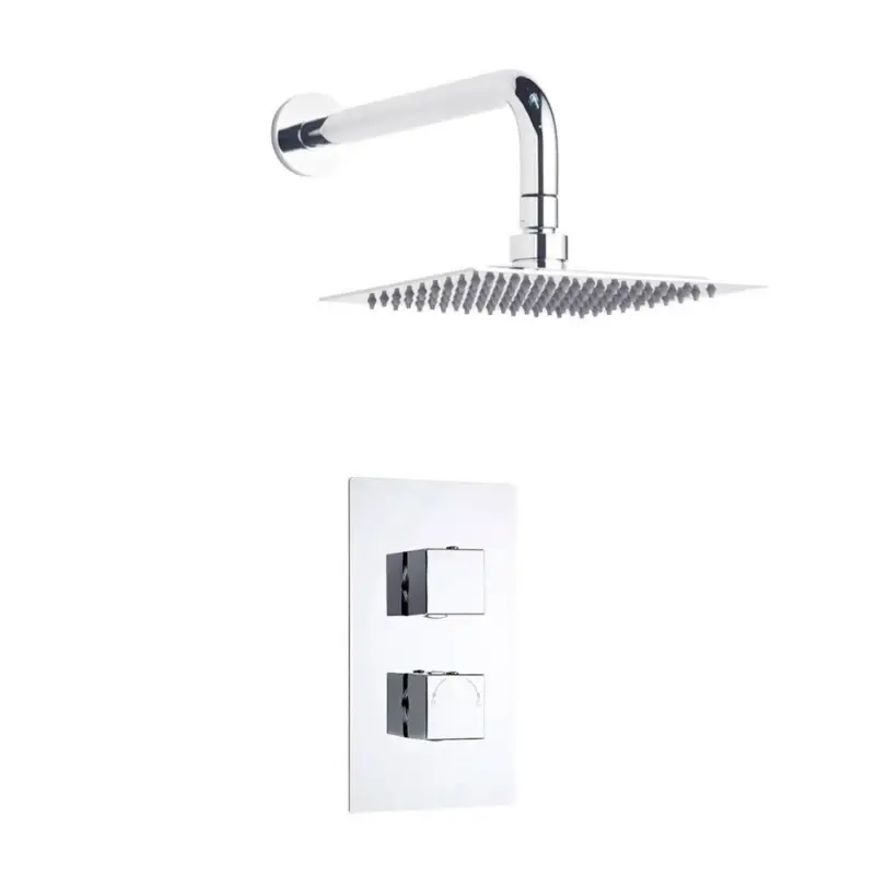 Sofort Bestellen Eckiges Dusch-Thermostat mit Duschkopf 200mm x 200mm und Wandarm, Chrom - Kubix