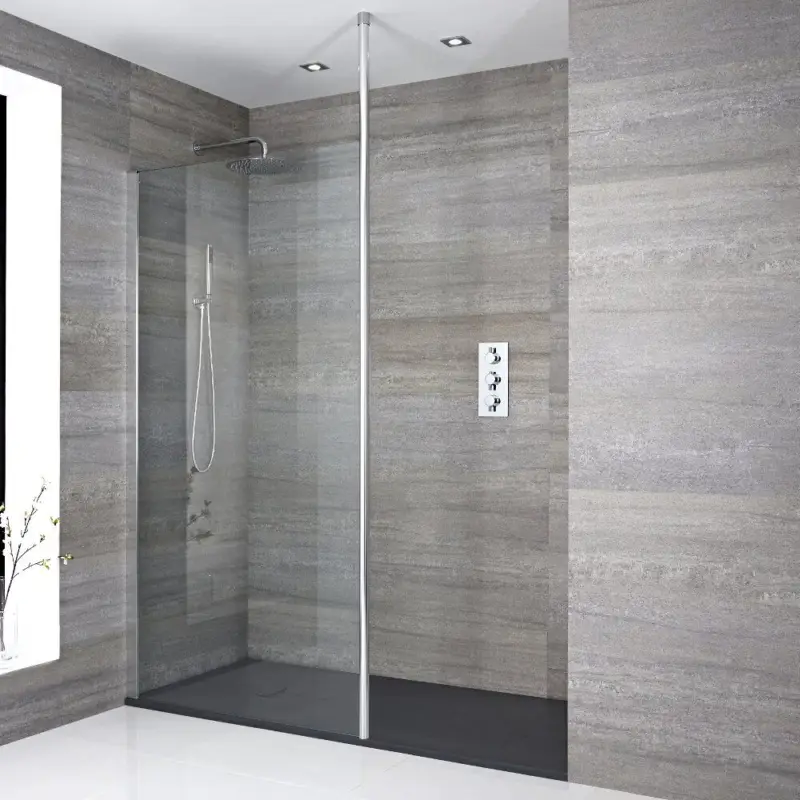 Top-Seller Walk-In Duschwand 1400mm x 900mm inkl. Anthrazit Duschtasse & Duschwandhaltestange - Sera