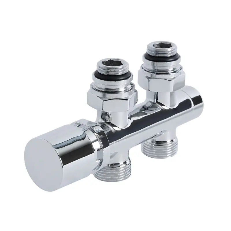 Hahnblock Heizkörperventil Gerade Manuell Chrom inkl. Multiadapter für 14mm Kupferrohre im Set Günstig