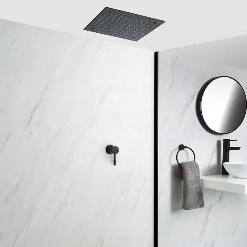 Neue Ware Nox 400x400mm Unterputz Regen-Duschkopf mit Einhebel Duscharmatur - Schwarz