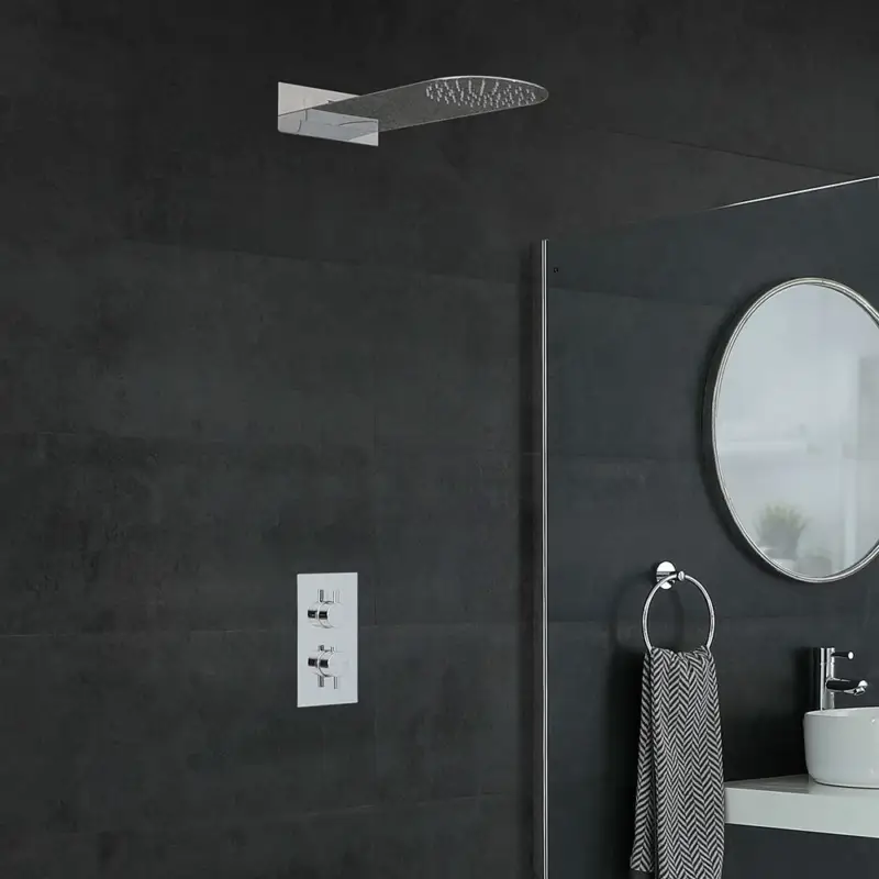 Geprüft Rundes Dusch-Thermostat mit schlankem Duschkopf, Chrom - Como