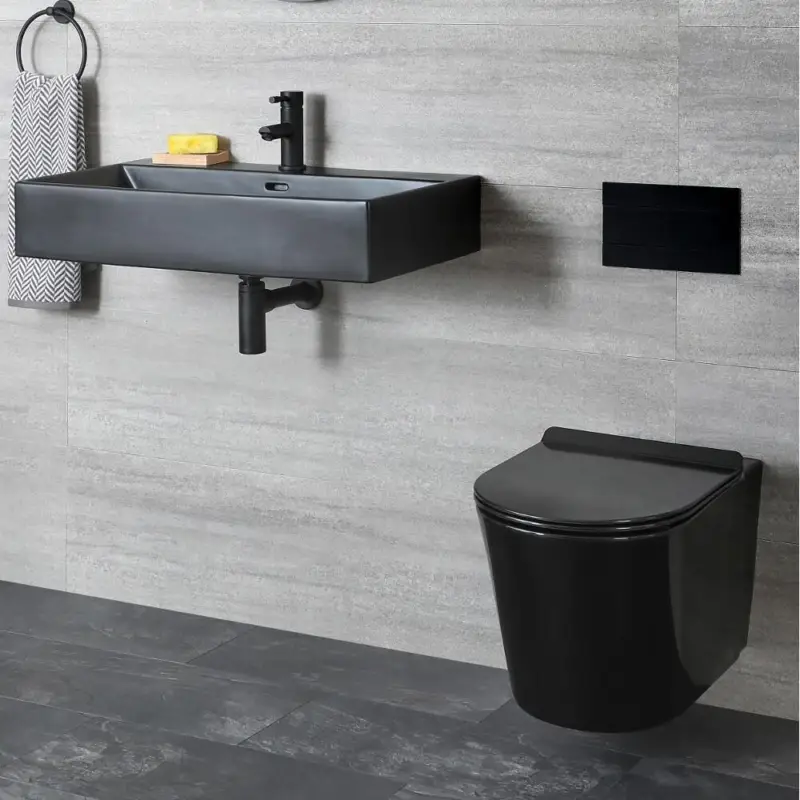 Super-Preis Hängewaschbecken und Hänge-WC Set, Schwarz - Nox