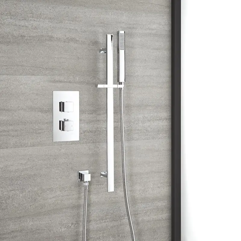 Unterputz-Duschsystem mit Thermostat – mit Brausestangenset – Chrom – Kubix Mega-Angebot