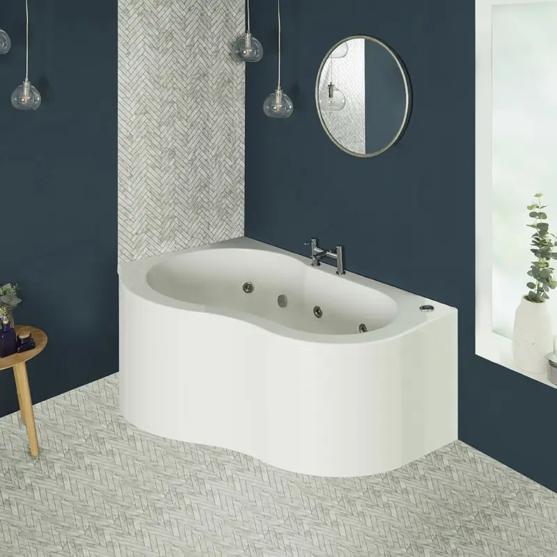 Letzte Chance Whirlpool-Eckbadewanne 1500mm x 1000mm, mit Schürze, Weiß –links- oder rechtsbündig – Ashbury
