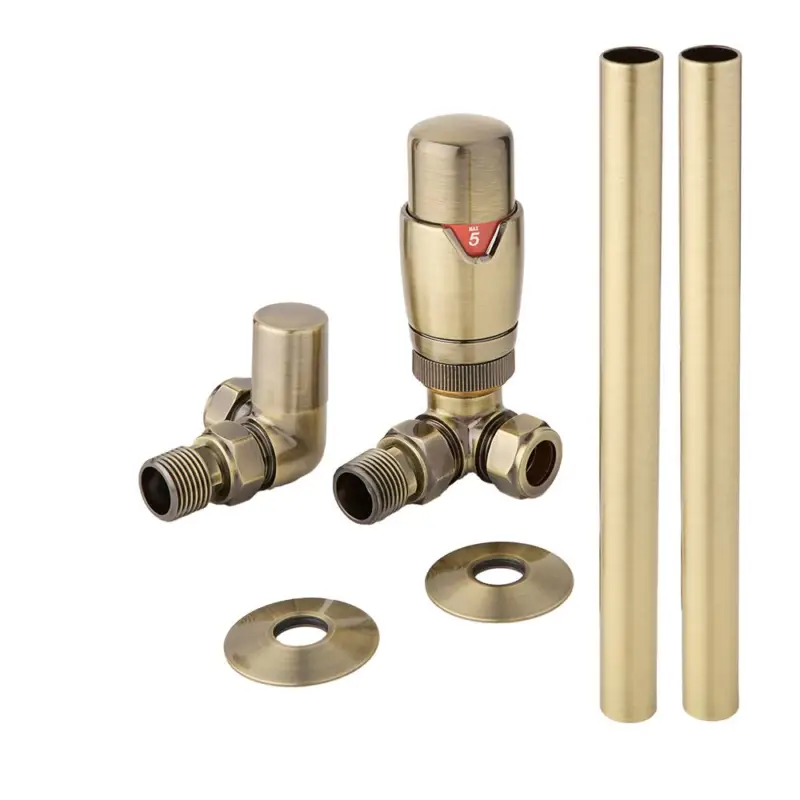 Thermostatisches Eckventilset & Rohrstücke – gebürstetes Messing Bestpreis