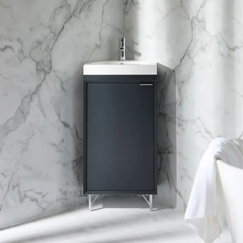 Preisreduziert Eck-Waschtischunterschrank mit Waschbecken 450mm - Farbe und Griff wählbar – Edge
