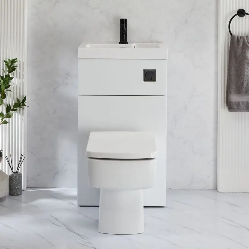 Neu 2-in-1-Waschbecken- und WC-Element 500mm x 890mm mit Exton-WC | Farbe wählbar - Cluo