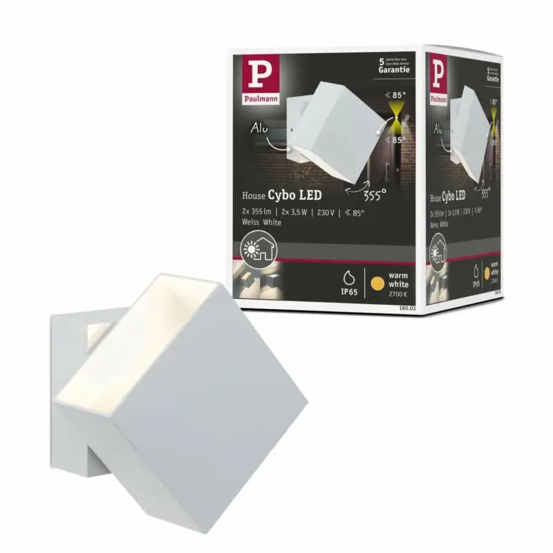 Paulmann LED Außenwandleuchte Cybo Weiß Up & Down IP65 eckig 2700K 2x3,5W 10x10 cm Solange Der Vorrat Reicht