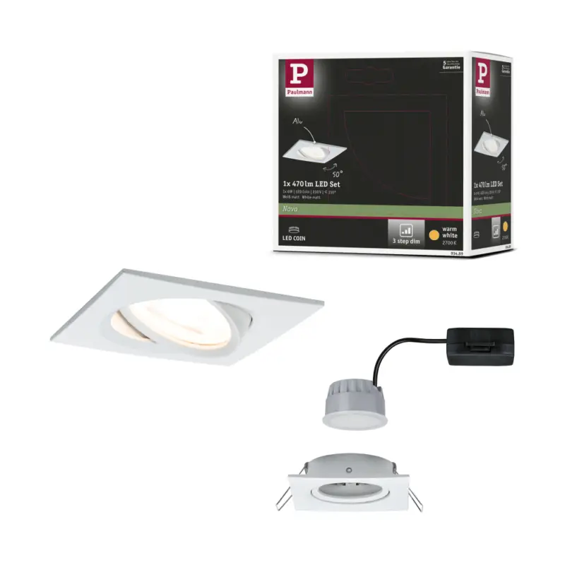 Paulmann LED Einbauleuchte Nova Coin Einzelleuchte eckig 6W IP23 Weiß (matt) schwenkbar dimmbar 3-step-dim 2700K 230V Top-Preis