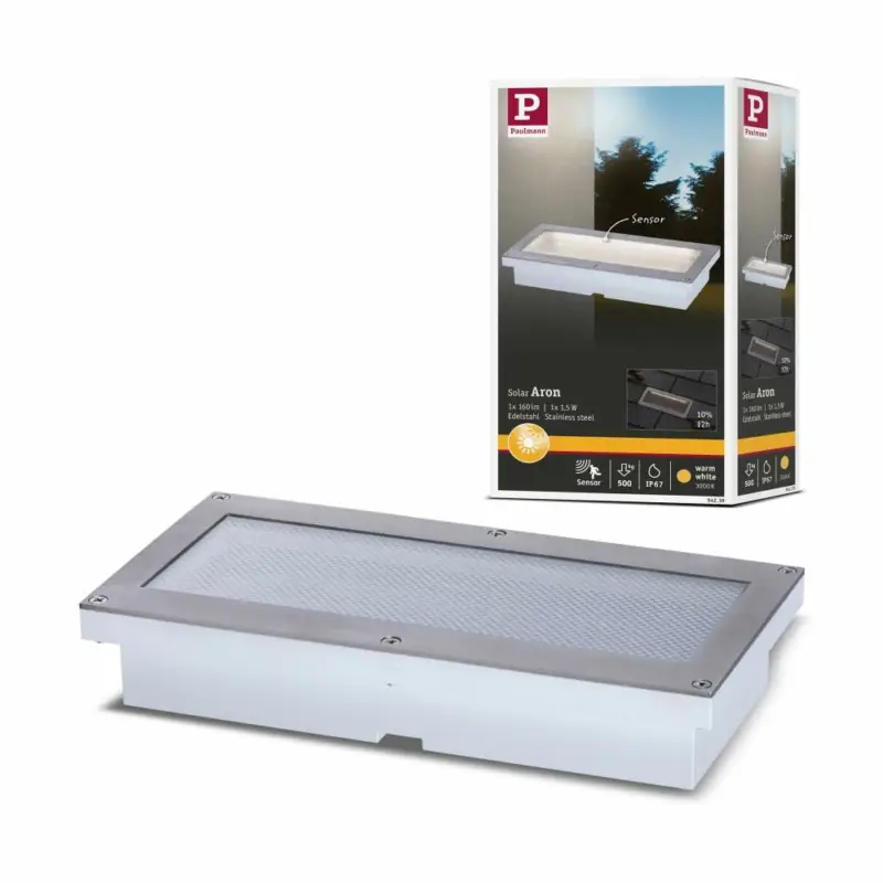 Zertifiziert Paulmann Solar LED-Bodeneinbauleuchte Aron 20x10 cm mit Bewegungsmelder & Dämmerungssensor IP67 3000K