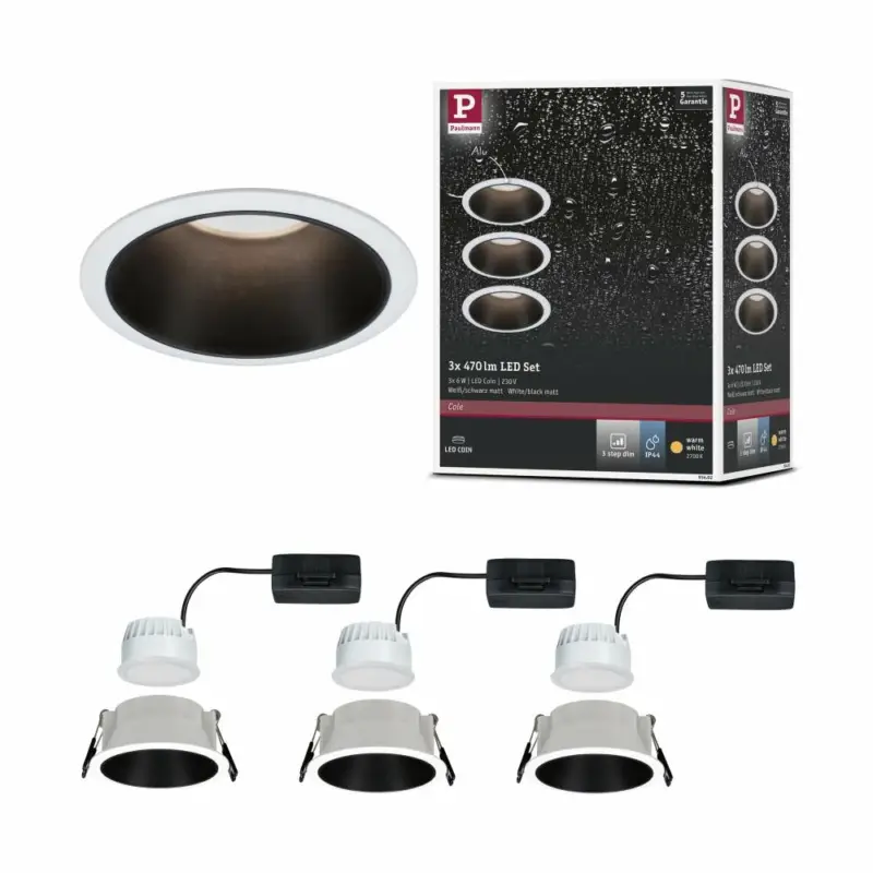 Nur Für Kurze Zeit Paulmann LED Einbauleuchte Cole Coin Weiß/Schwarz matt 3er-Set 6W 470lm 2700K IP44 3-Step-Dim