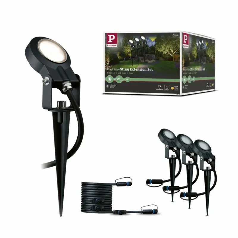 Paulmann Plug & Shine LED Gartenstrahler Sting Erweiterungsset IP67 3000K 3x6W Anthrazit Kostenloser Rückversand