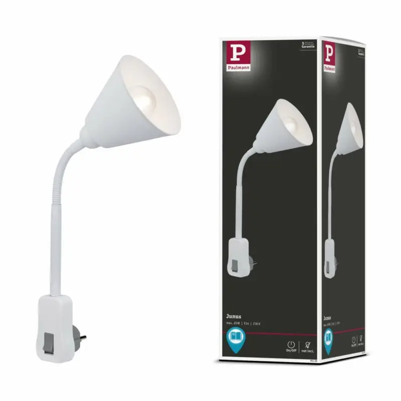 Kostenloser Rückversand Paulmann Steckerleuchte Junus mit Flexarm E14 Weiß