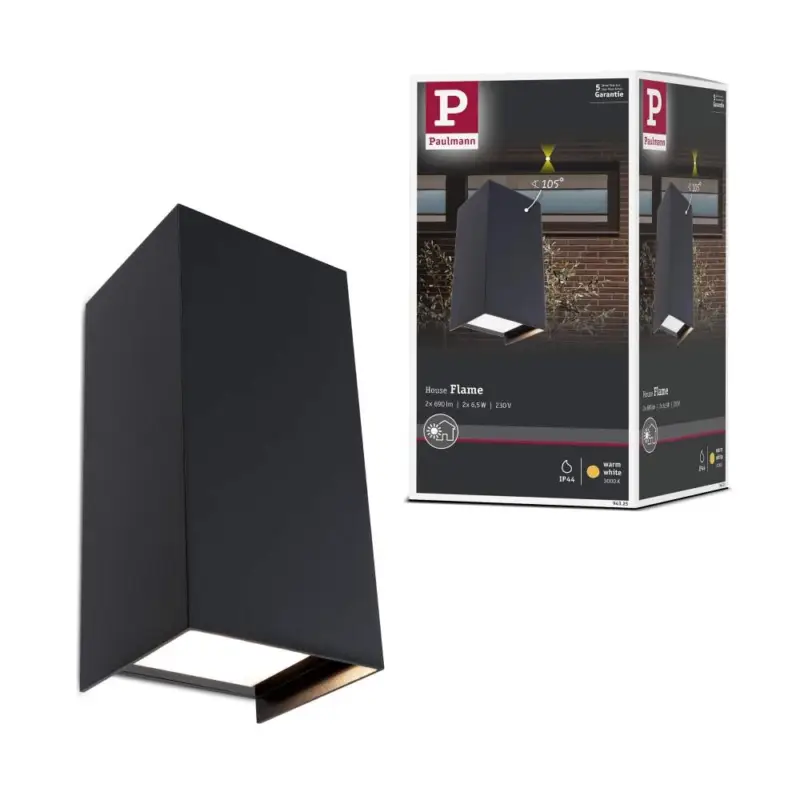 Paulmann House Außenwandleuchte Flame 2x5,8W IP44 3.000K Anthrazit 230V Zertifiziert