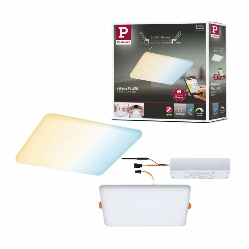Rabatt Paulmann LED Einbaupanel Veluna VariFit Zigbee Tunable White 185x185mm IP44 15W