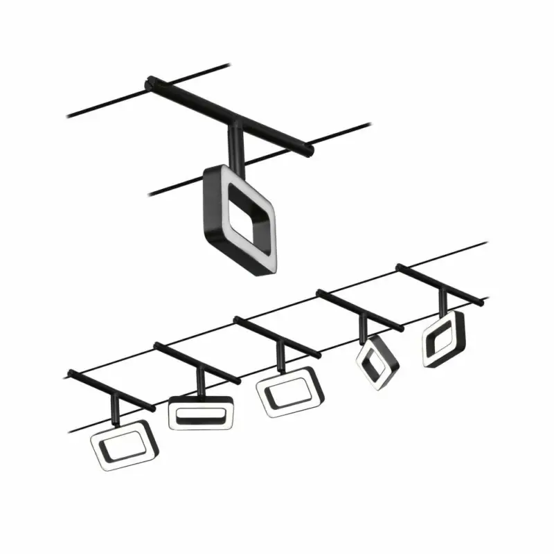 Versand Am Gleichen Tag Paulmann LED Seilsystem Frame Basisset 5x280lm 5x4,8W 3000K 230/12V Schwarz matt/Chrom