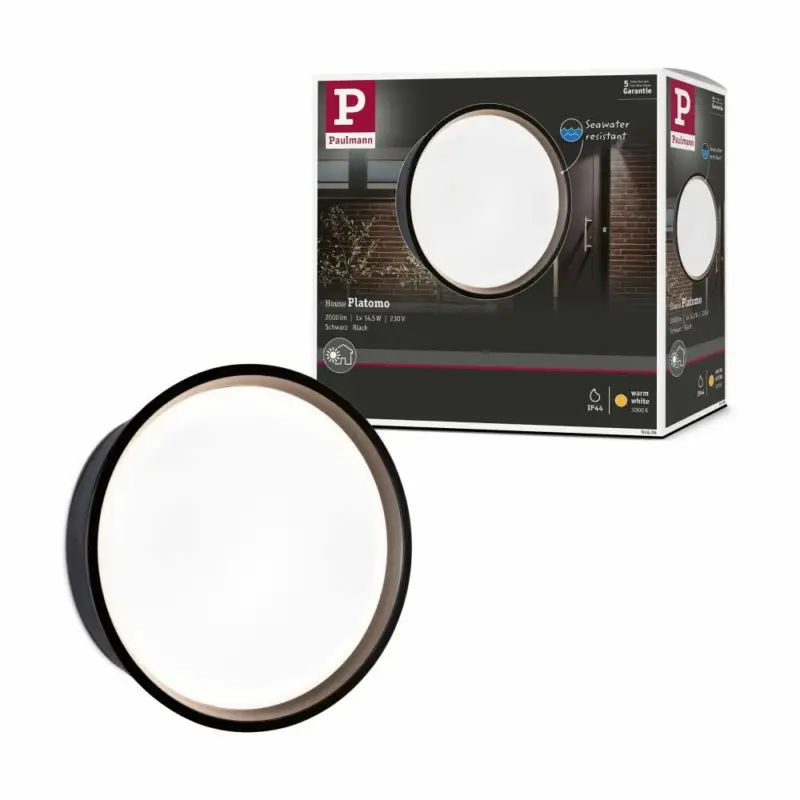 Paulmann LED Außenwandleuchte Platomo schwarz rund IP44 1200lm 3000K seewasserresistent (LED fest verbaut) Neu