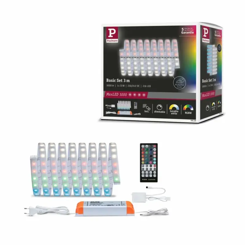 Neu Im Sortiment Paulmann MaxLED 1000 LED Strip RGBW Basisset3mIP44 33W 1000lm/m 72LEDs/m RGBW 75VA
