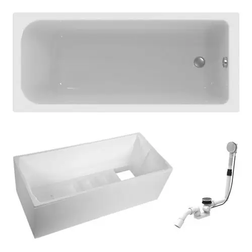 Neue Kollektion Set Badewanne 170 x 75 cm mit Ablauf und Träger, weiß