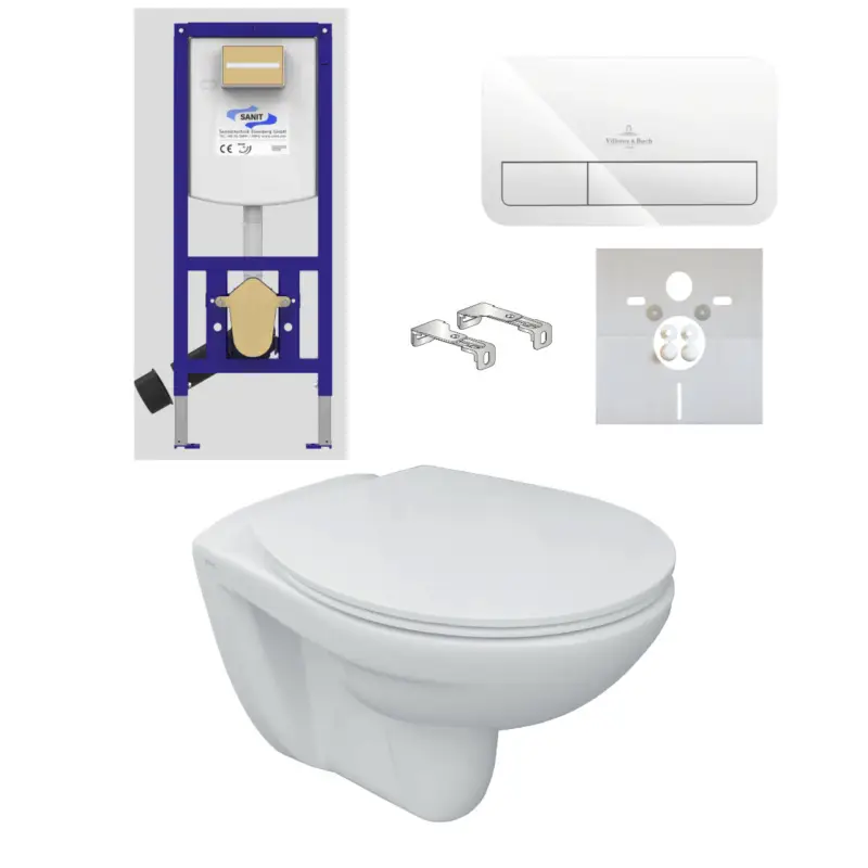 Design in Bad Komplettset Wand-WC inkl. WC-Sitz mit Absenkautomatik, Schallschutzset, Vorwandelement, Betätigungsplatte weiß Kostenfreie Lieferung