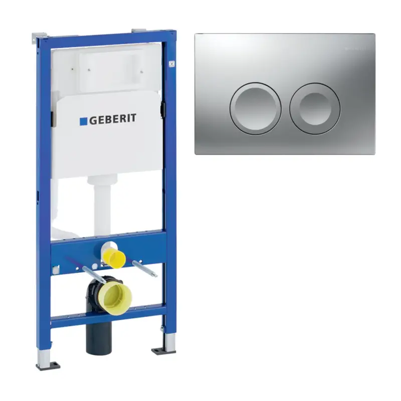 Aktuell Set-Vorwand-/Einbauelement für Toilette Geberit Element mit Geberit Delta25 in mattchrom „DuofixBasic“ in
