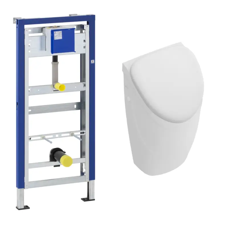 Preis Gesenkt Urinal „O.novo“ Compact, Zulauf verdeckt 29 × 49,5 × 24,5 cm, Urinaldeckel für „O.novo“ Compact, Geberit Vorwand-/Einbauelement für Urinal „DuofixBasic“ 130 × 50 × 75 cm