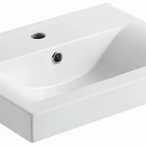 Einbaubecken AqvaCeramica - 490 × 430 × 120 mm - 1 Hahnloch - Überlauf - weiß Letzte Chance