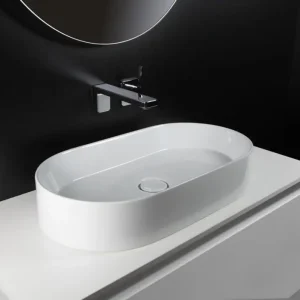 Markenprodukt repaBAD Aufsatzwaschtisch „Wien“ 650 × 350 mm, ohne Hahnlochbohrung in Weiß