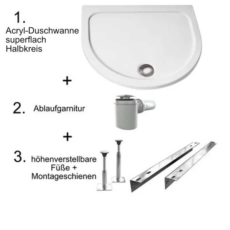 HSK halbkreis Acryl-Duschwanne „superflach“ 82 × 96 cm in Weiß Neuheit