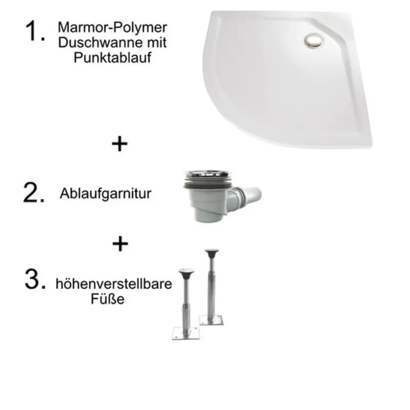 Neue Kollektion HSK viertelkreis Marmor-Polymer-Duschwanne „superflach“ mit Punktablauf 90 × 90 cm ohne, in Weiß
